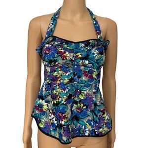 Anthropologie Odille Pop of Posies Floral Ruffle Halter Top Blouse Size 2 NWT